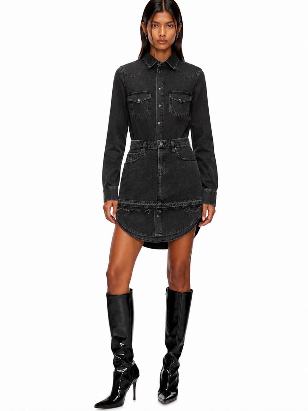 Diesel De-Dari Shirt dress in stonewashed denim